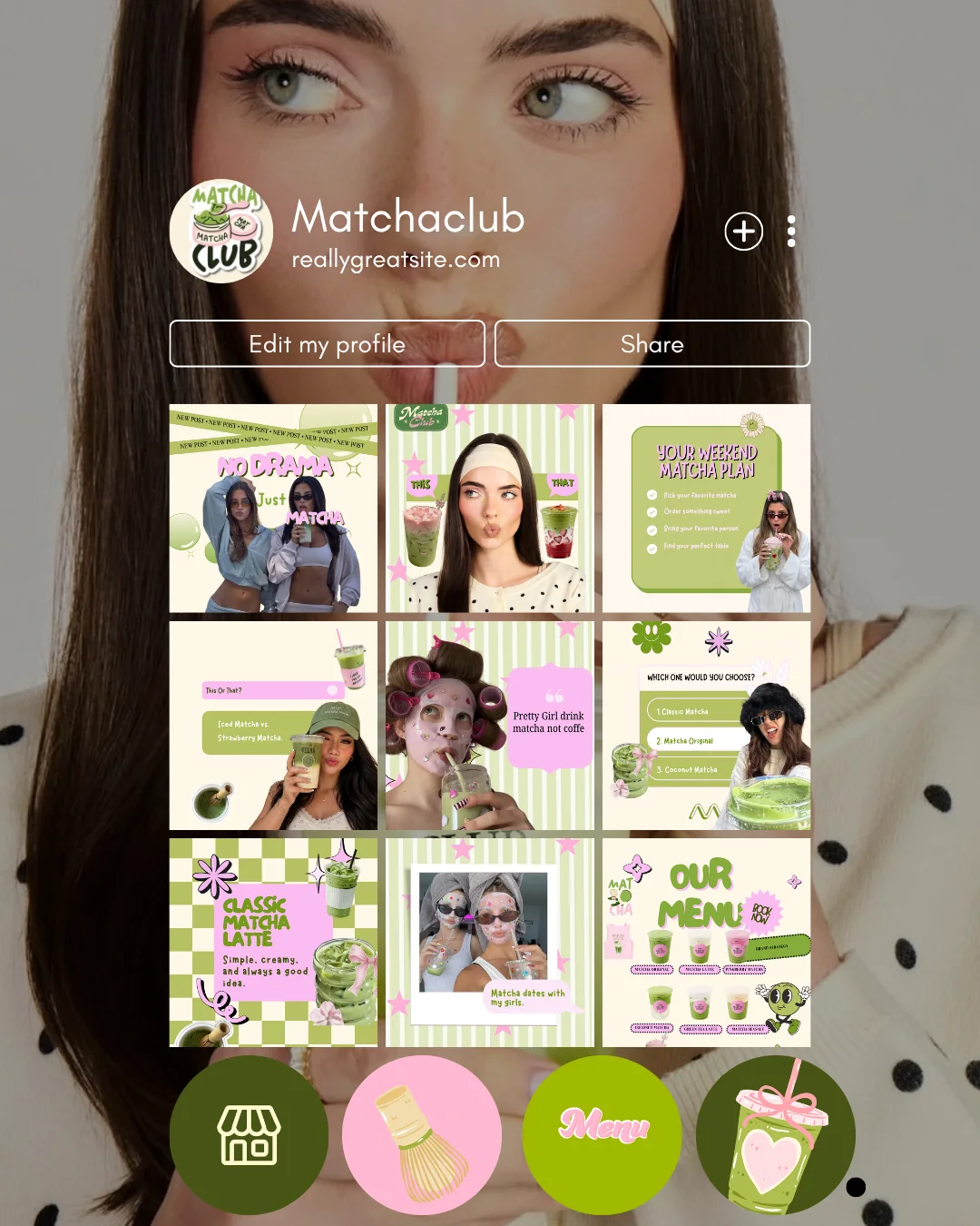 Matcha brand Instagram profile and post designs