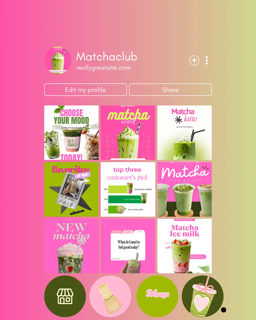 A full preview of matcha brand social media templates