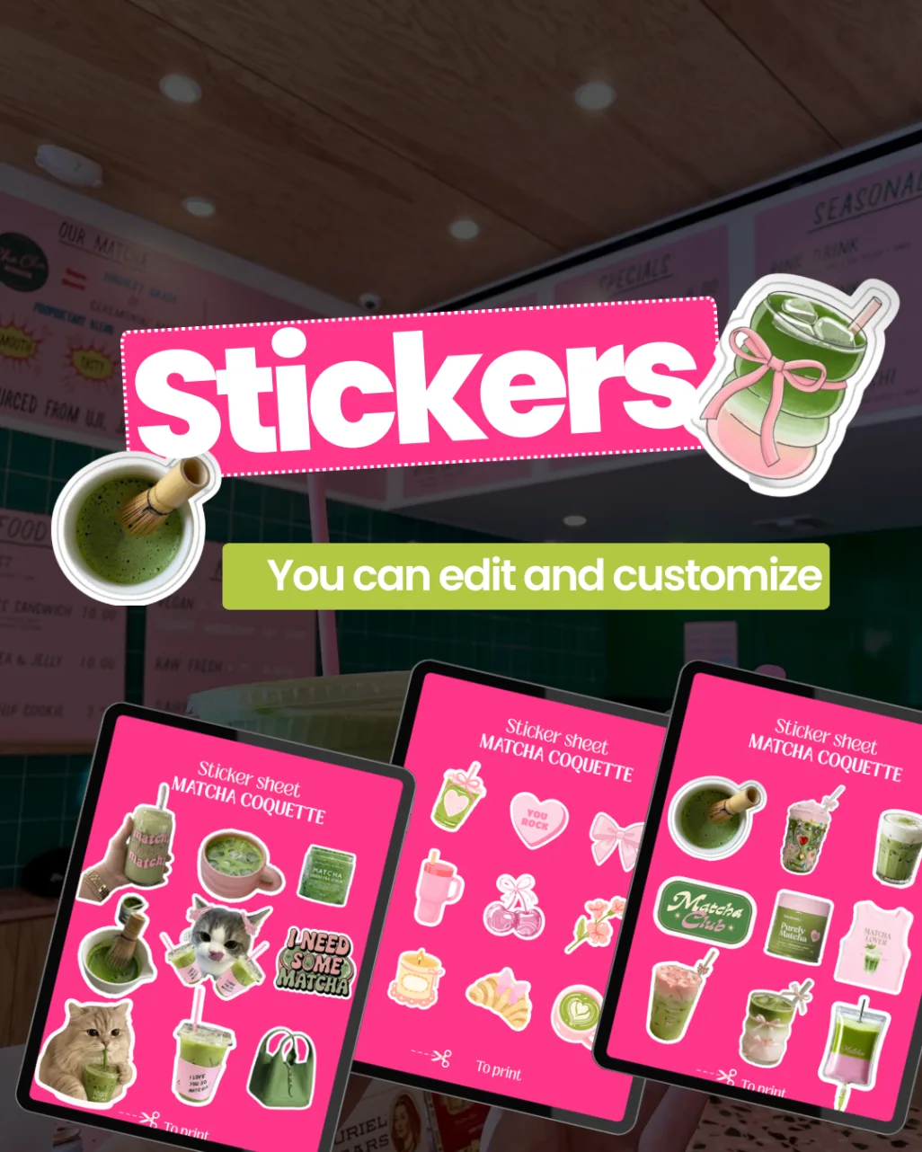 Matcha sticker sheet product preview