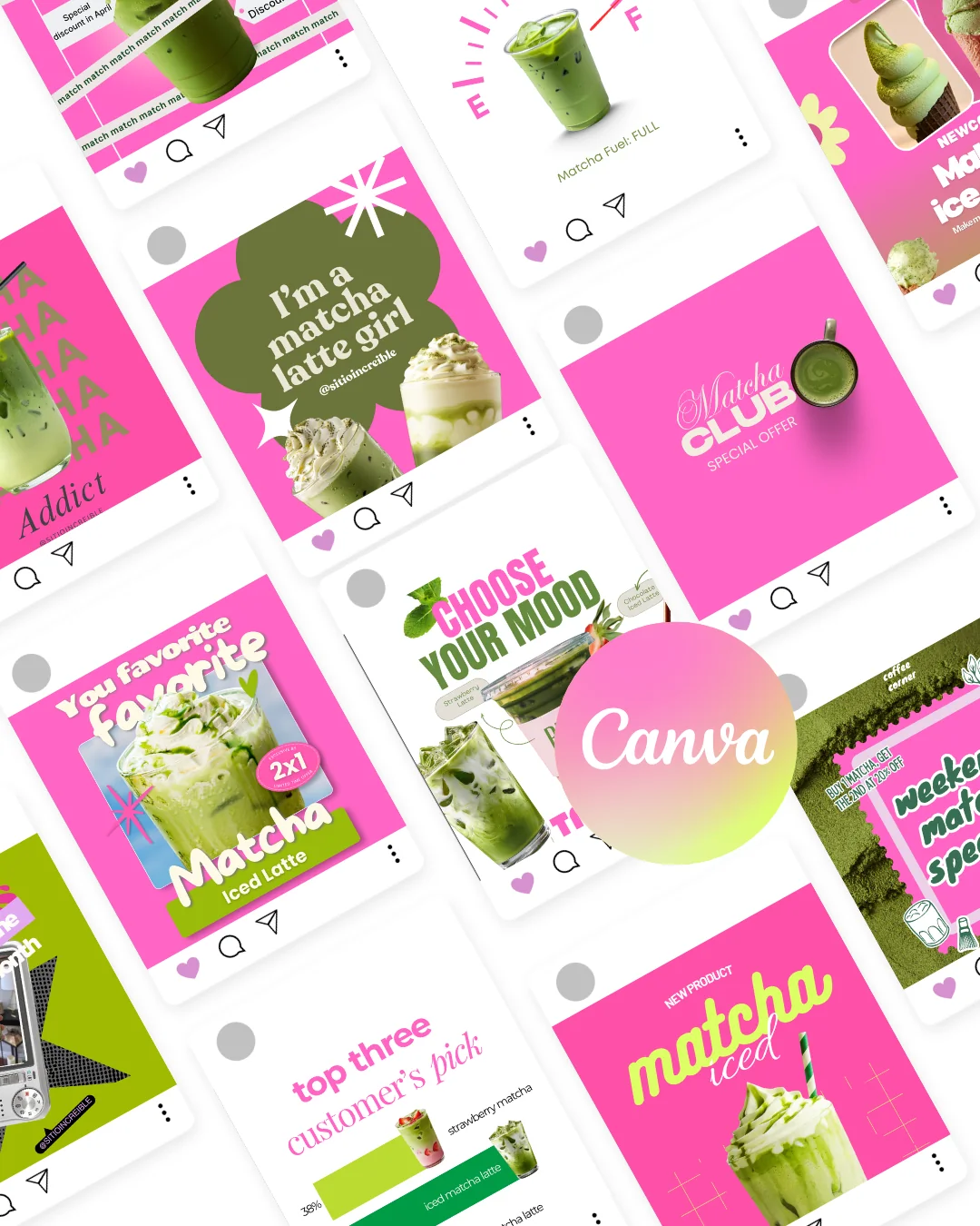 Collage of editable matcha Instagram post designs